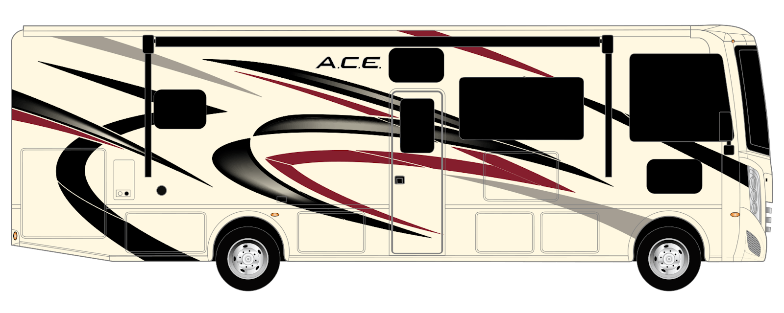 2023 Thor ACE Class A RV Oyster Ravishing Red exterior graphics artwork