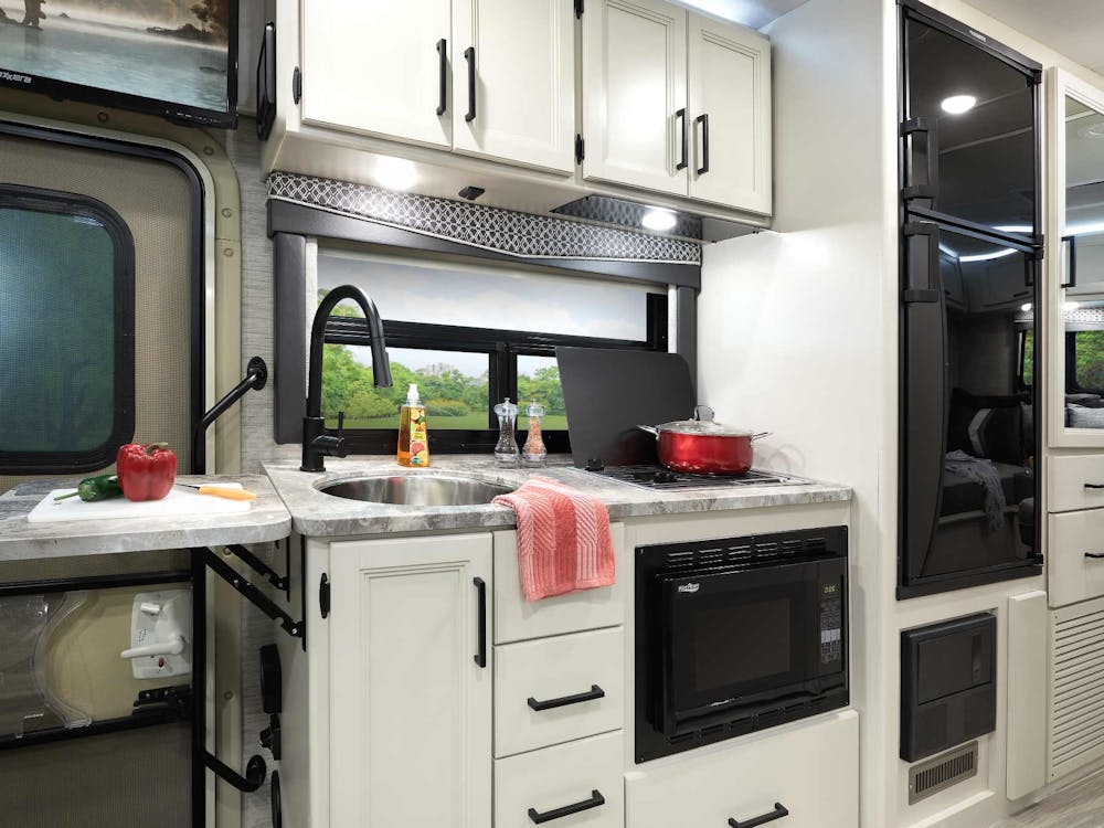 2022 Thor Vegas Class A RV 24.1 Kitchen Home Collection Estate Grey Ivory Coast