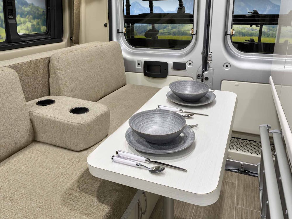 2022 Thor Rize Class B RV 18T Removable Table - Crisp Linen Modern White Cabinetry