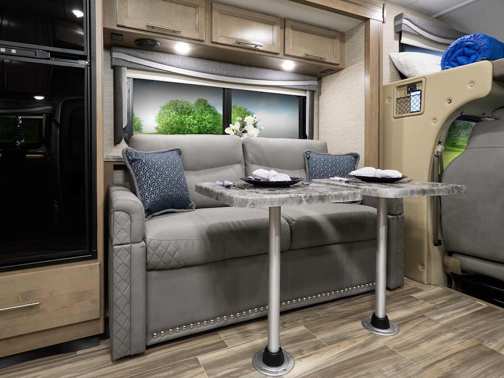 2022 Thor Outlaw Class C Toy Hauler RV 29J Removable Table - Street Blues Irish Maple Cabinetry