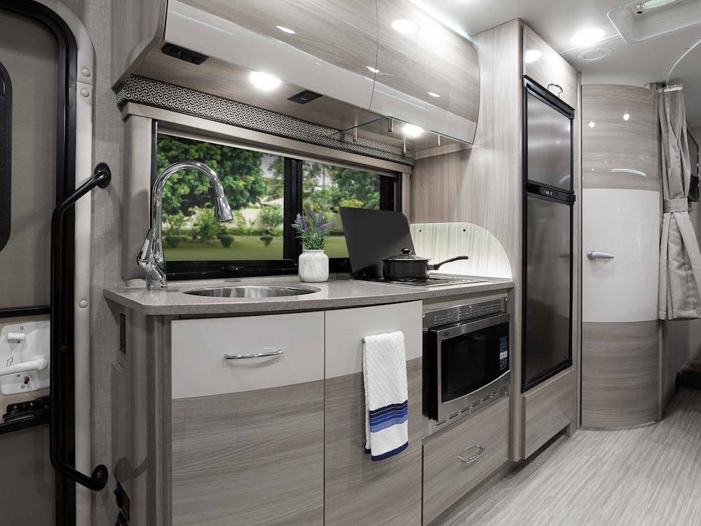 2022 Thor Delano Mercedes Sprinter RV 24TT Kitchen - Black Sable Luxury Grey Cabinetry