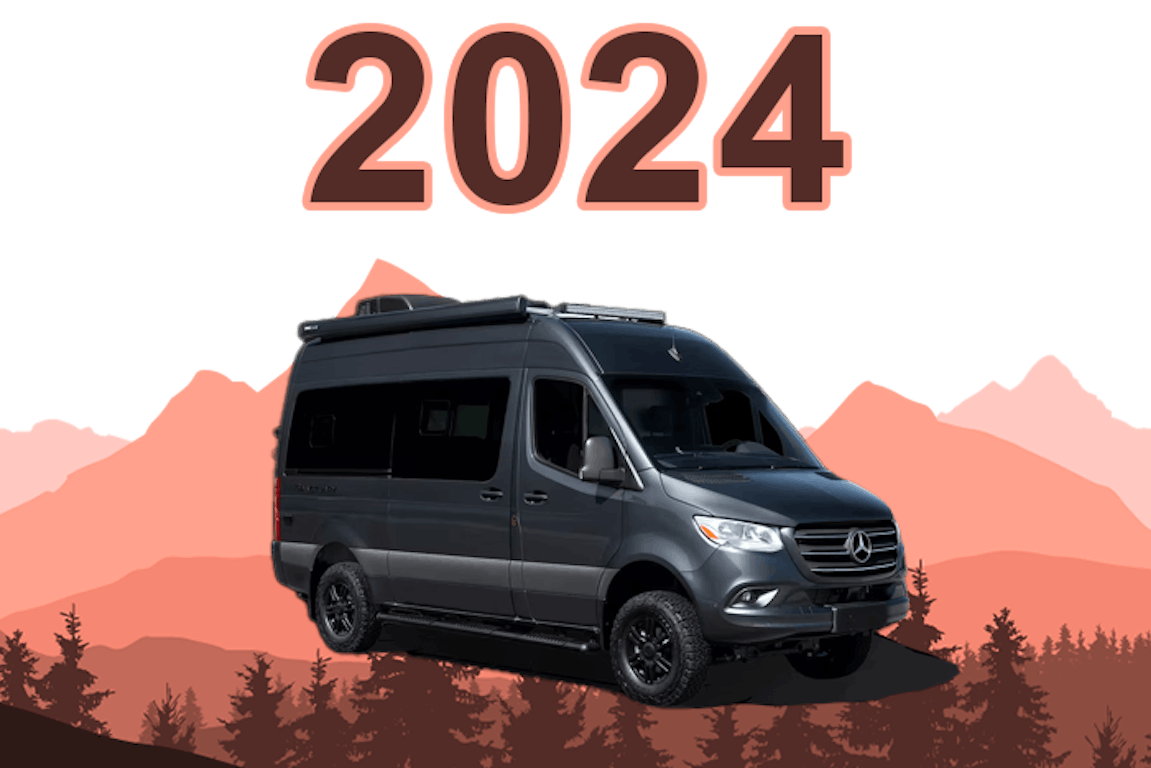 sanctuary sprinter 2024 exterior with trees and mountains in background