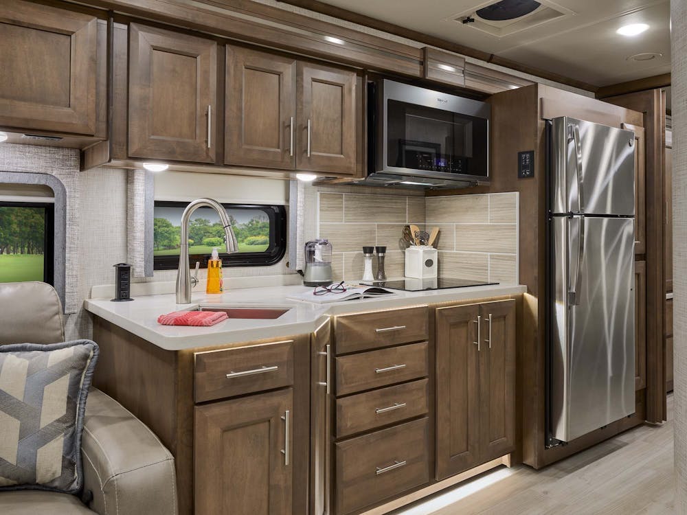 2022 Thor Aria Class A Diesel Pusher RV 3401 Kitchen - Studio Collection™ Milano Sanibel Cabinetry