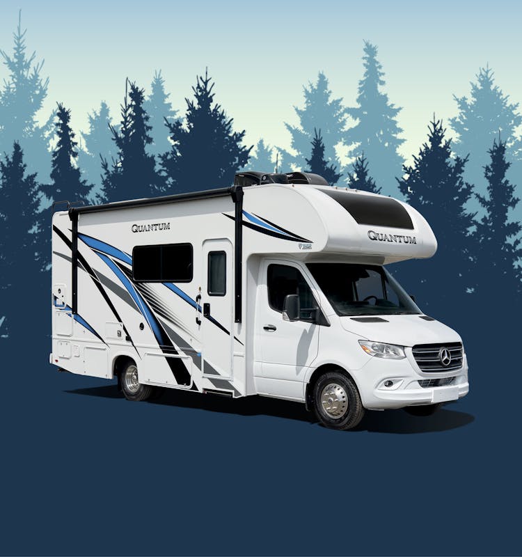 2023 Quantum Sprinter with Fresh Water HD-Max exterior surrounded by dark blue trees