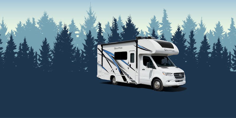 2023 Quantum Sprinter Class C Motorhome with tree design in the background