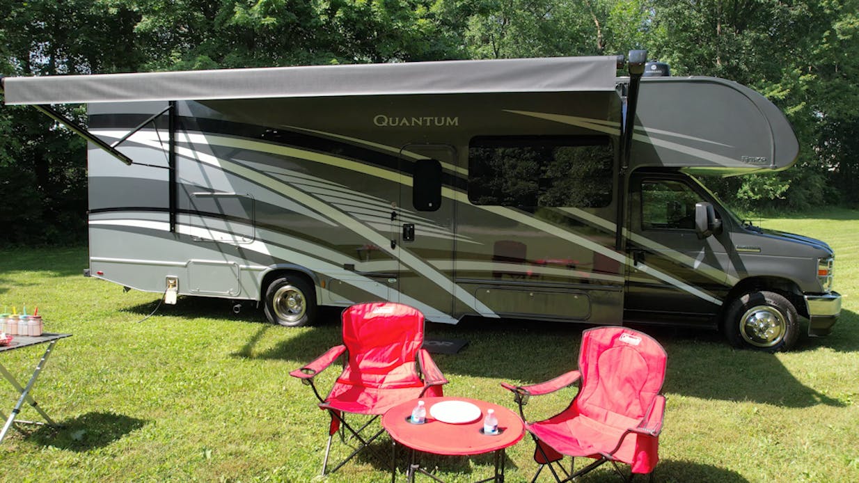 Quantum Class C Awning with camp setup