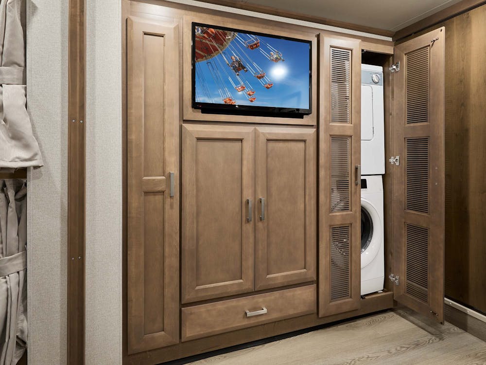 2023 Thor Palazzo Class A Diesel Pusher 37.6 Stacking Washer and Dryer Studio Collection Villa Sanibel Cabinetry