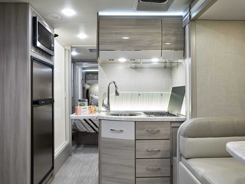 2022 Thor Delano Mercedes Sprinter RV 24RW Kitchen - Grey Cashmere Miami Modern Cabinetry
