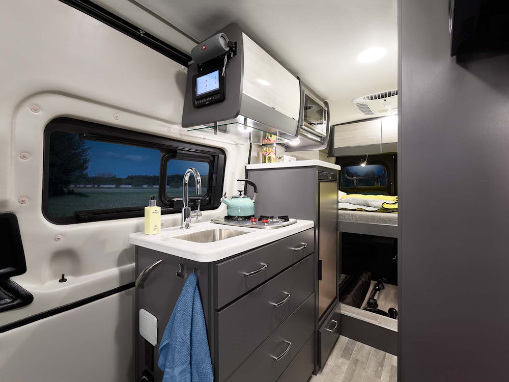 2022 Thor Sanctuary Class B RV 19L Kitchen - Metallic Gray Metallic Gray Cabinetry - Sprinter Van