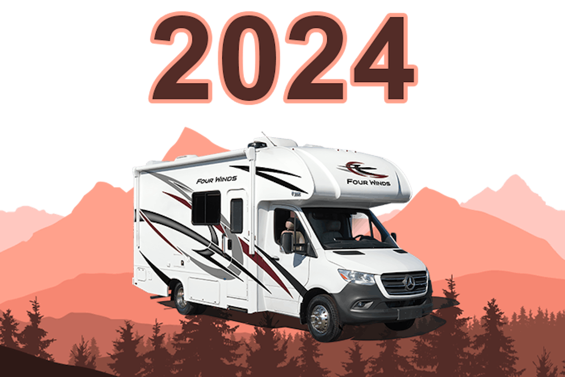 four winds sprinter 2024 exterior with trees and mountains in background