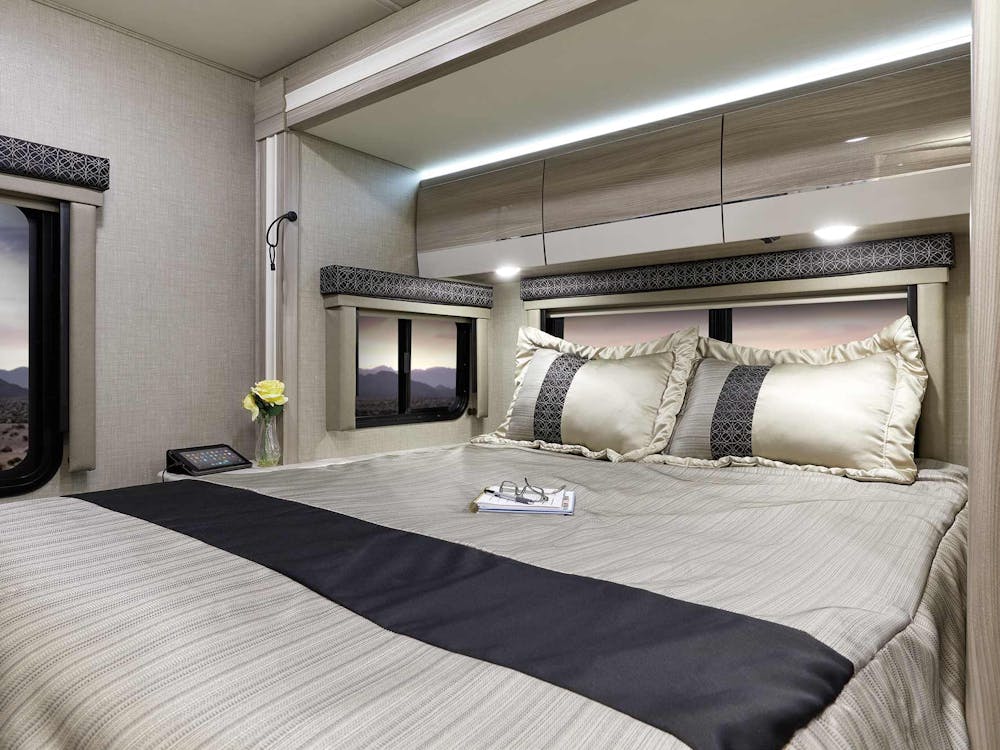 2022 Thor Tiburon Mercedes Sprinter RV 24TT Bedroom - Black Pearl Miami Modern Cabinetry
