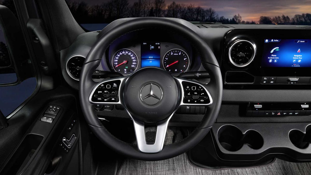 2022 Thor Sanctuary Tranquility Class B RV Sprinter Van - Steering Wheel Cockpit and Dashboard Dash Radio key feature