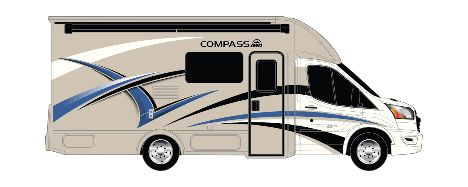 2022 Thor Compass AWD Class B+ RV - Champagne / Stellar Blue HD-Max® Exterior Artwork