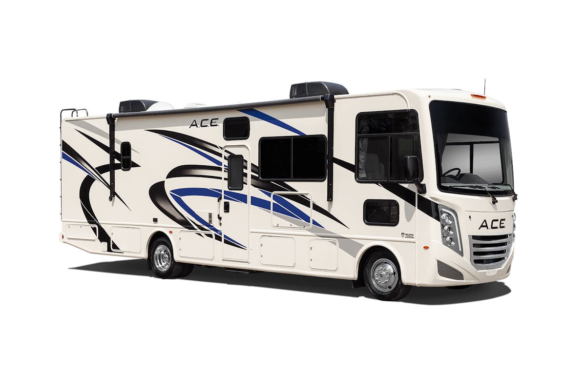 2023 Thor ACE Class A RV Exterior Independence Blue for social