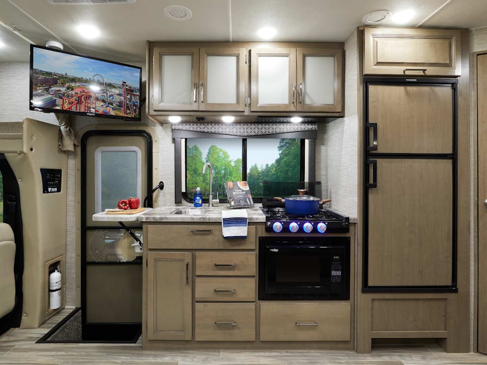 2021 Thor Four Winds Mercedes Sprinter RV 24BL Kitchen - Nautical Blue Irish Maple Cabinetry