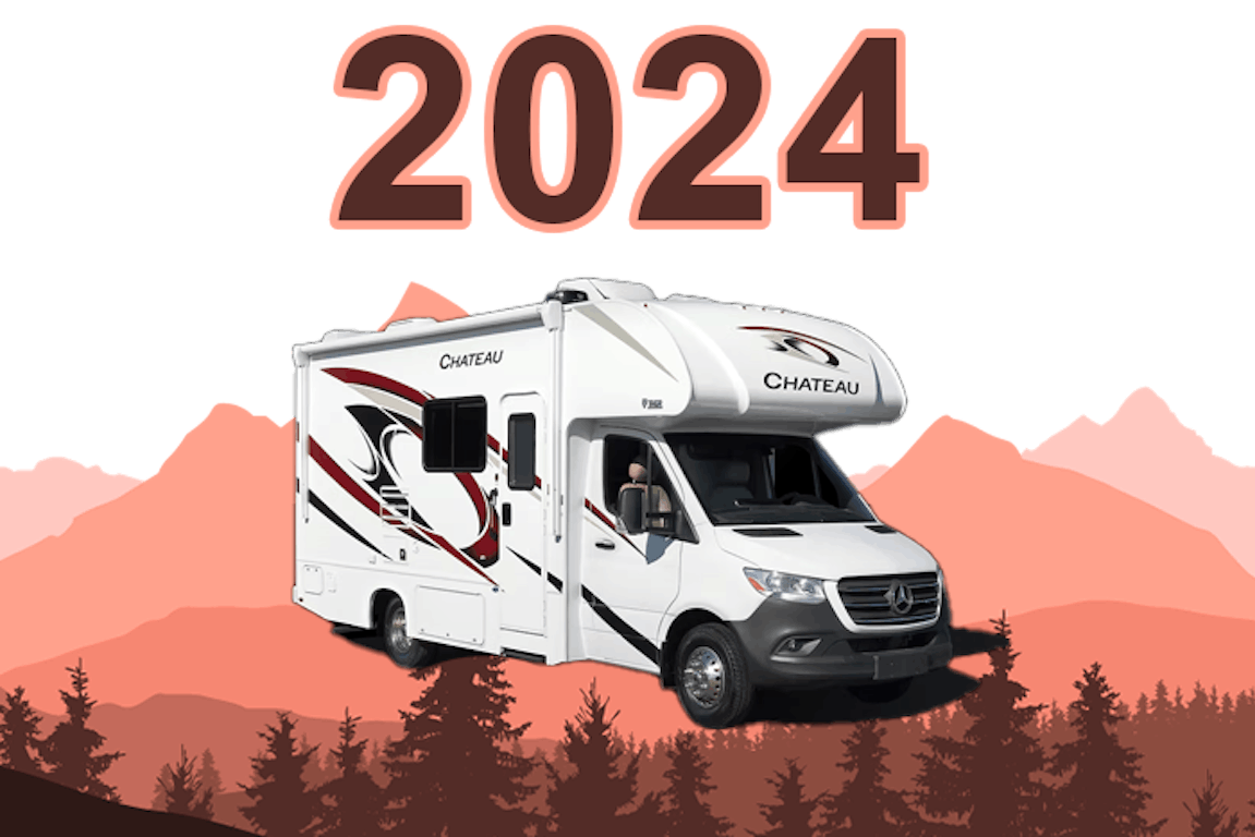 chateau sprinter 2024 exterior with trees and mountains in background