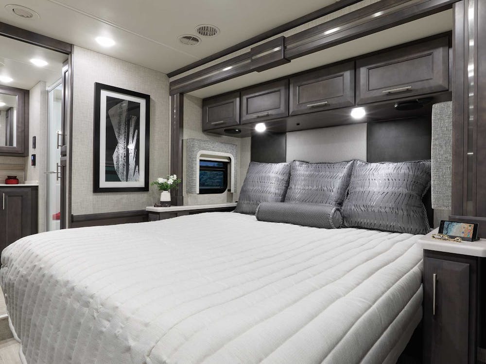 2022 Thor Aria Class A Diesel Pusher RV 3901 Tilt-A-View® Bed - Studio Collection™ Como Regatta Cabinetry