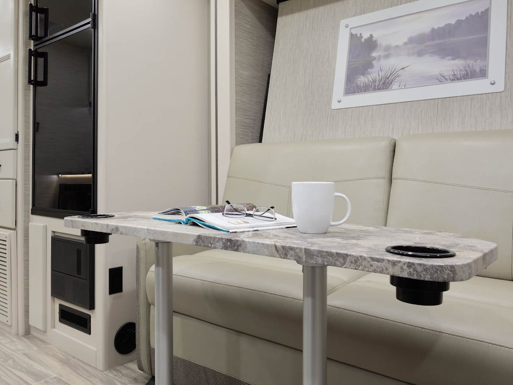 2022 Thor Vegas Class A RV 24.3 Pedestal Table Home Collection Estate Grey Ivory Coast