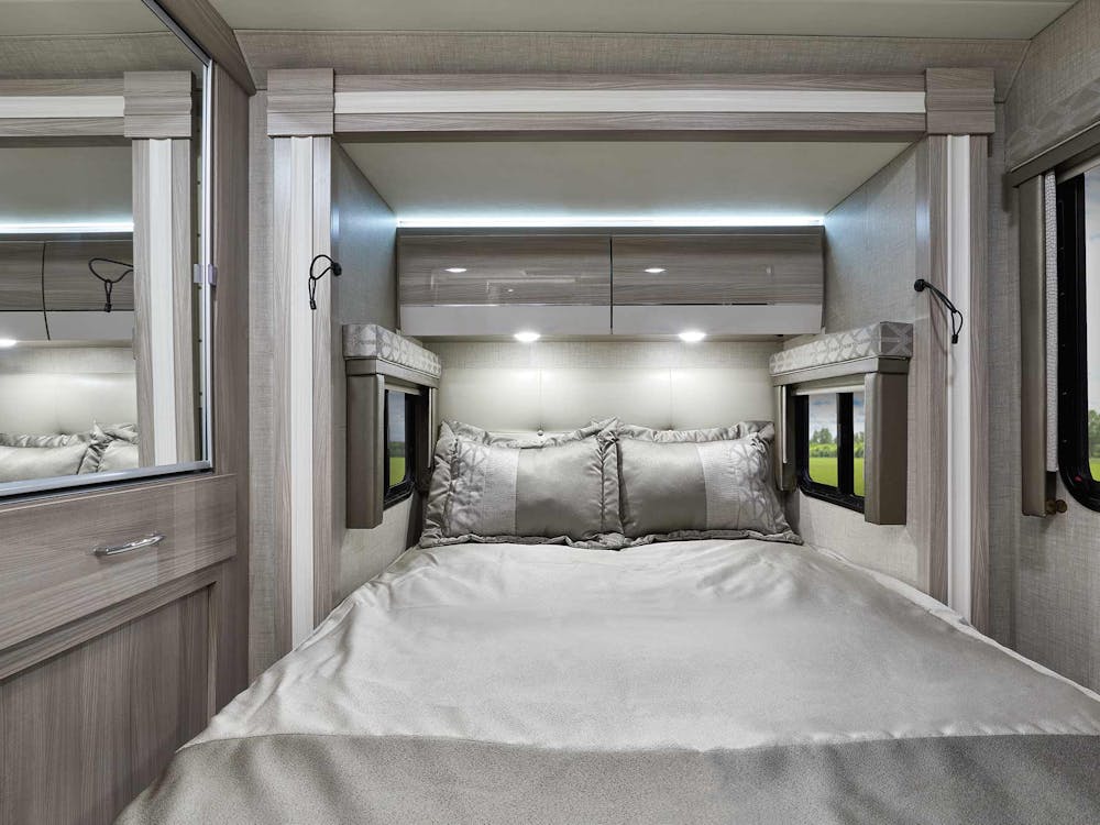 2022 Thor Delano Mercedes Sprinter RV 24RW Bedroom - Grey Cashmere Miami Modern Cabinetry