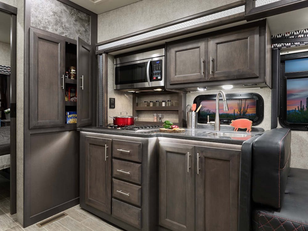 2022 Thor Outlaw Class A Toy Hauler RV 38KB Kitchen - Road House Regatta Cabinetry