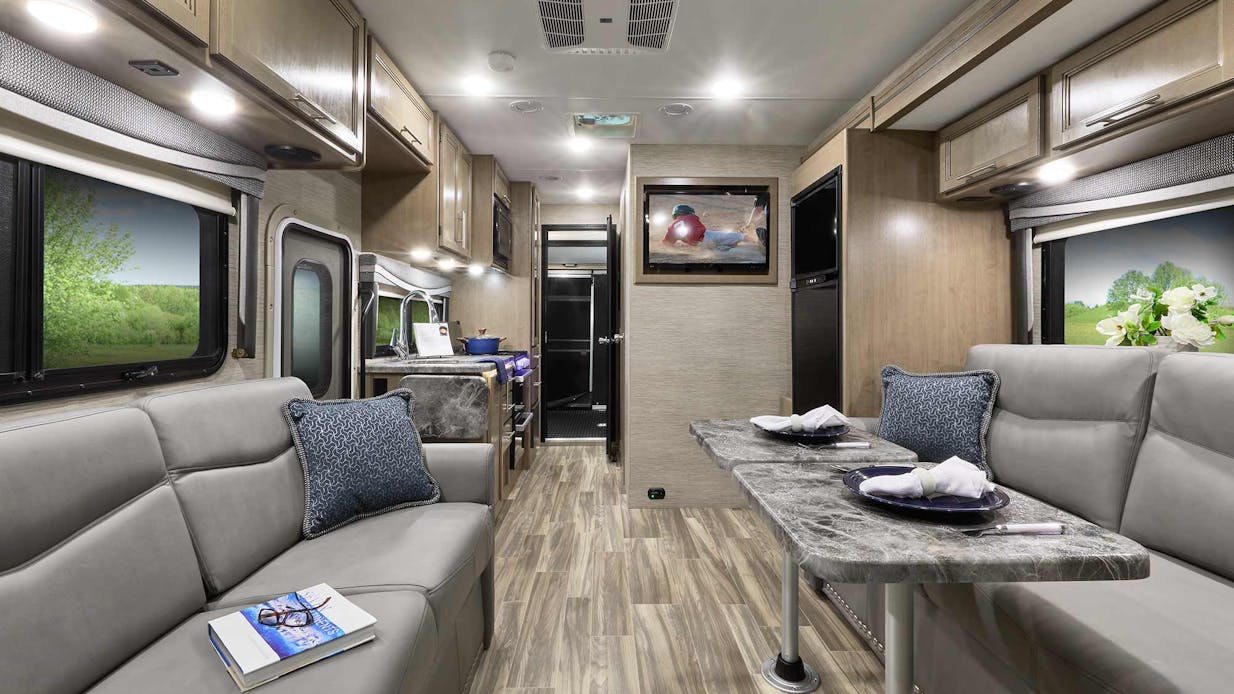 2022 Thor Outlaw Class C Toy Hauler RV 29J Front to Back - Street Blues Irish Maple Cabinetry