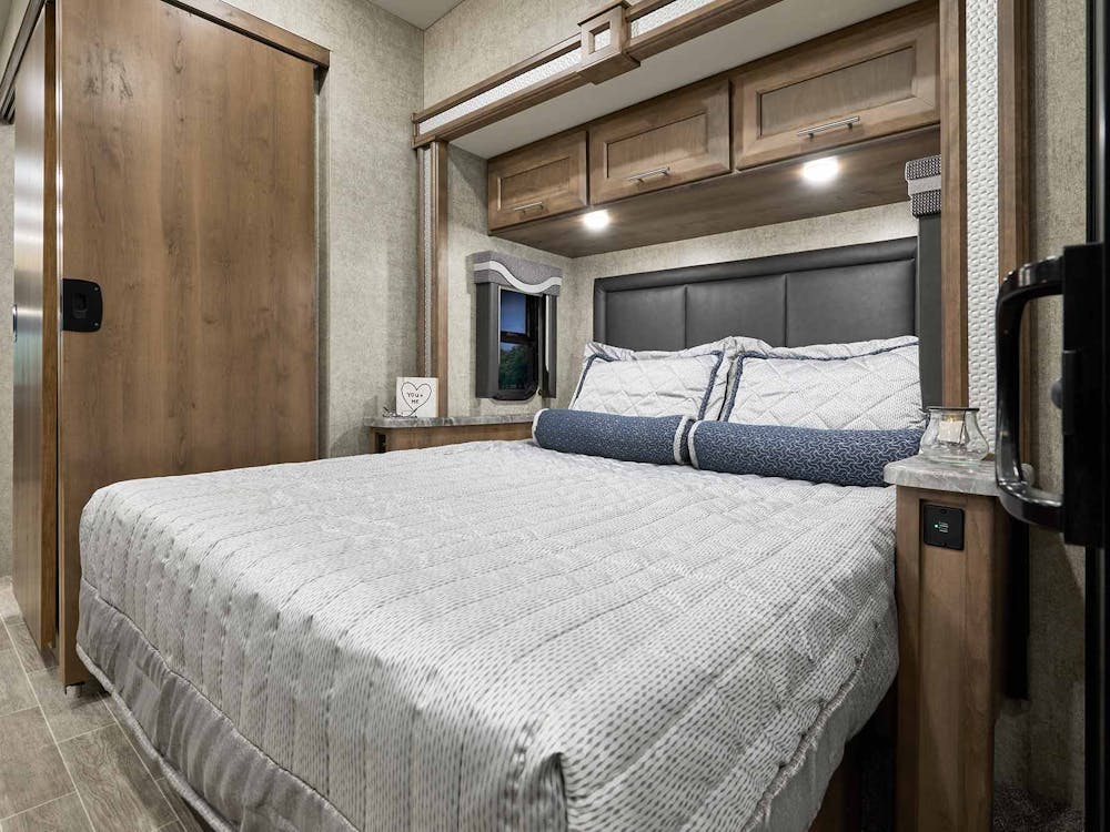 2022 Thor Outlaw Class A Toy Hauler RV 38MB Bedroom - Street Blues Sanibel Cabinetry