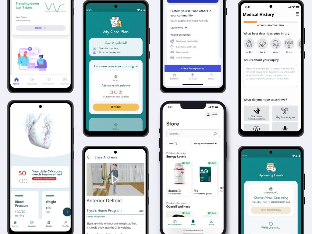 Wireframes of Mobile UI/UX Health Tech Work