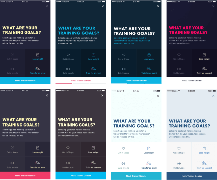 A handful of variations for a users training profile.