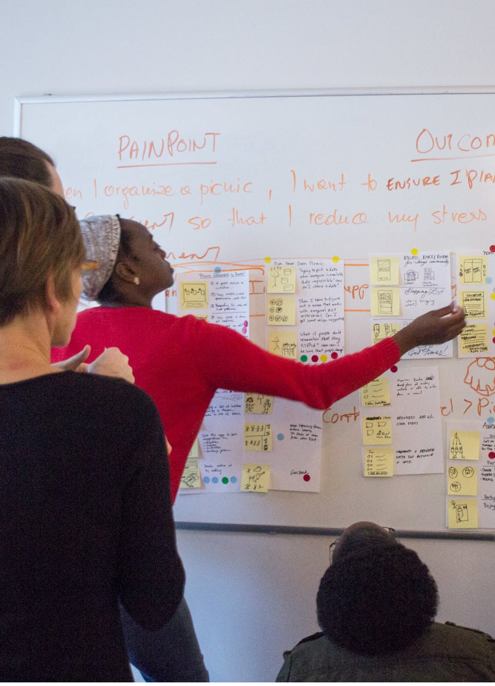Pining up storyboard during a product design sprint