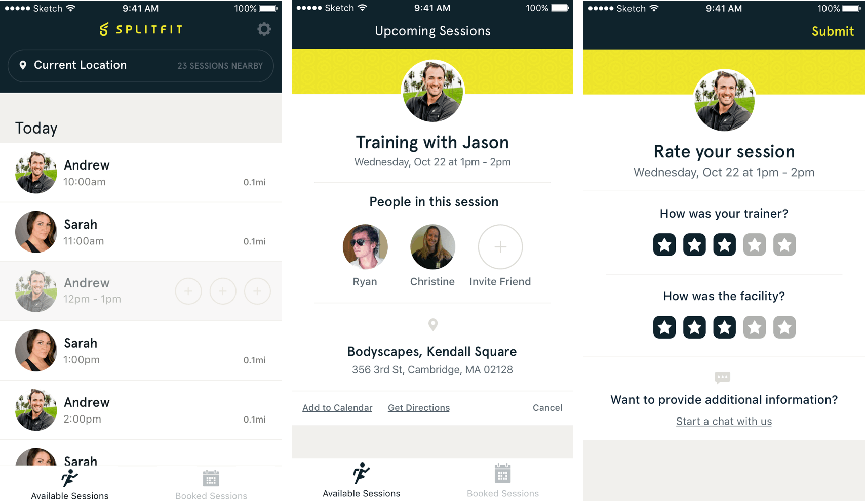 A variety of Splitfit app screens