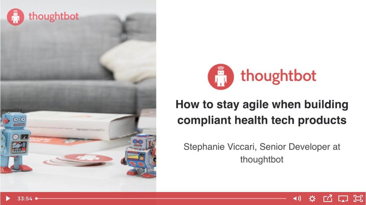 Screenshot of a slide; slide text: How to stay agile when building compliant health tech products