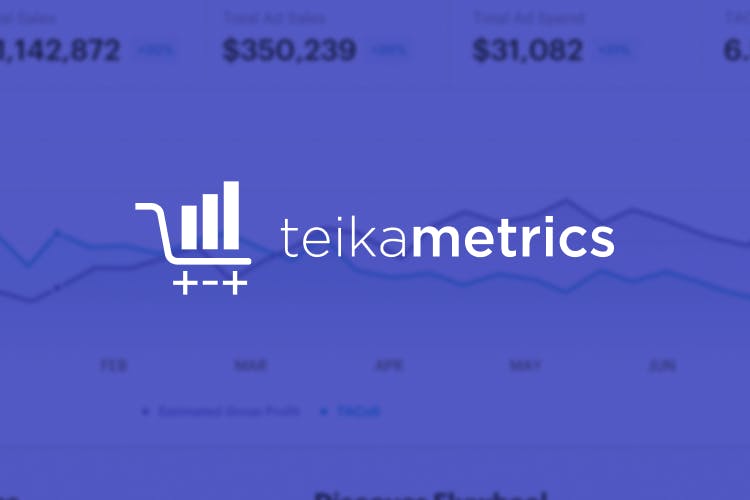 The Teikametrics logo placed over a cropped screenshot of a graph tracking pricing.