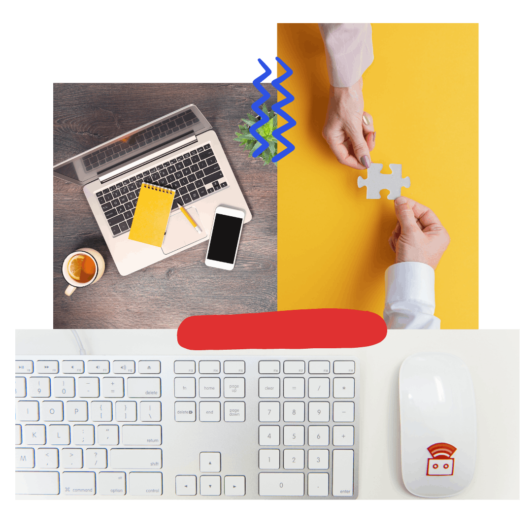 photo collage of laptops and a mouse