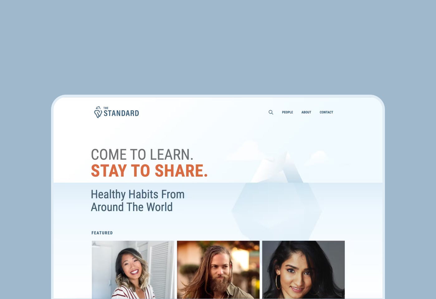 Image of The Standard website with the heading "Come to learn, stay to share."