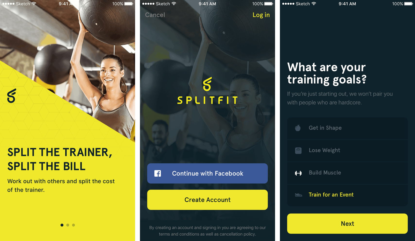 A variety of Splitfit app screens