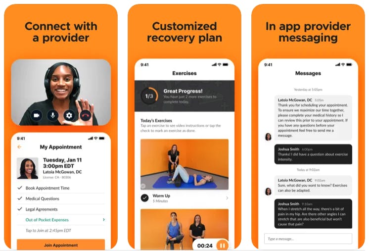 Four screens from the ARR app showing how patients connect with providers