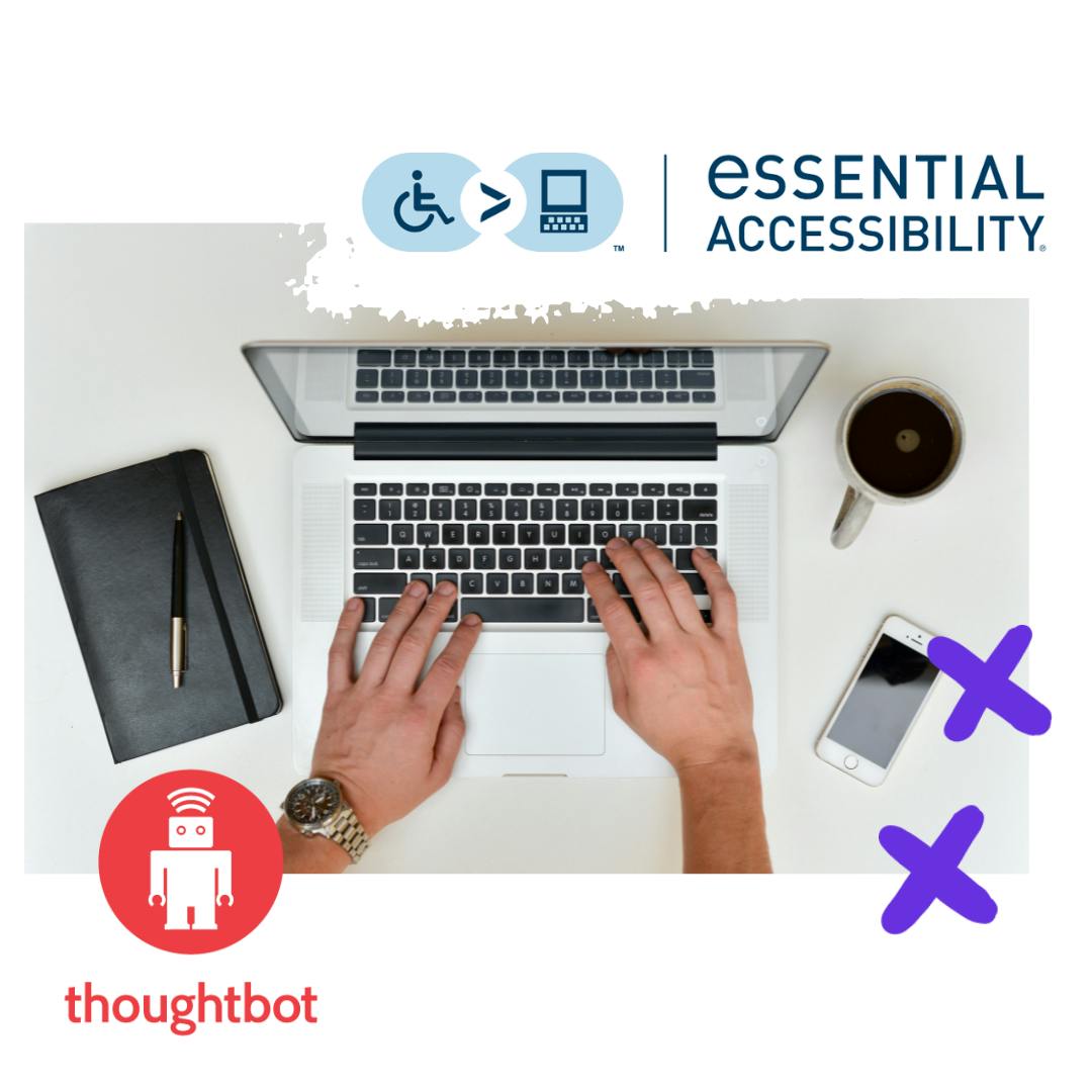 photo of a laptop with thoughtbot logo and essential accessibility logo