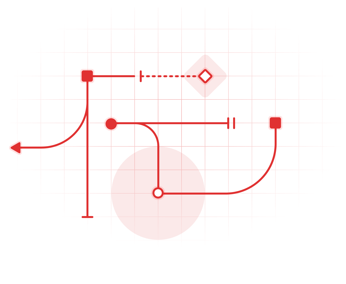 Illustration of some lines and shapes that look like an abstract circuit board.