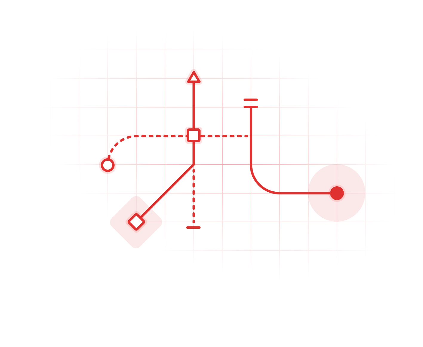 Illustration of some lines and shapes that look like an abstract circuit board.