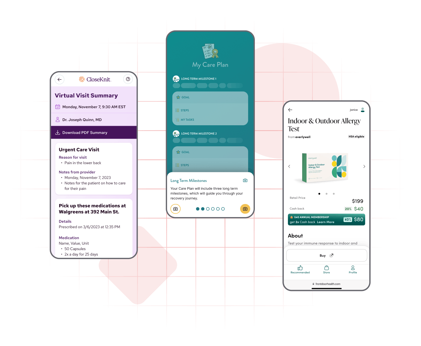 Mockup of three healthcare mobile apps.