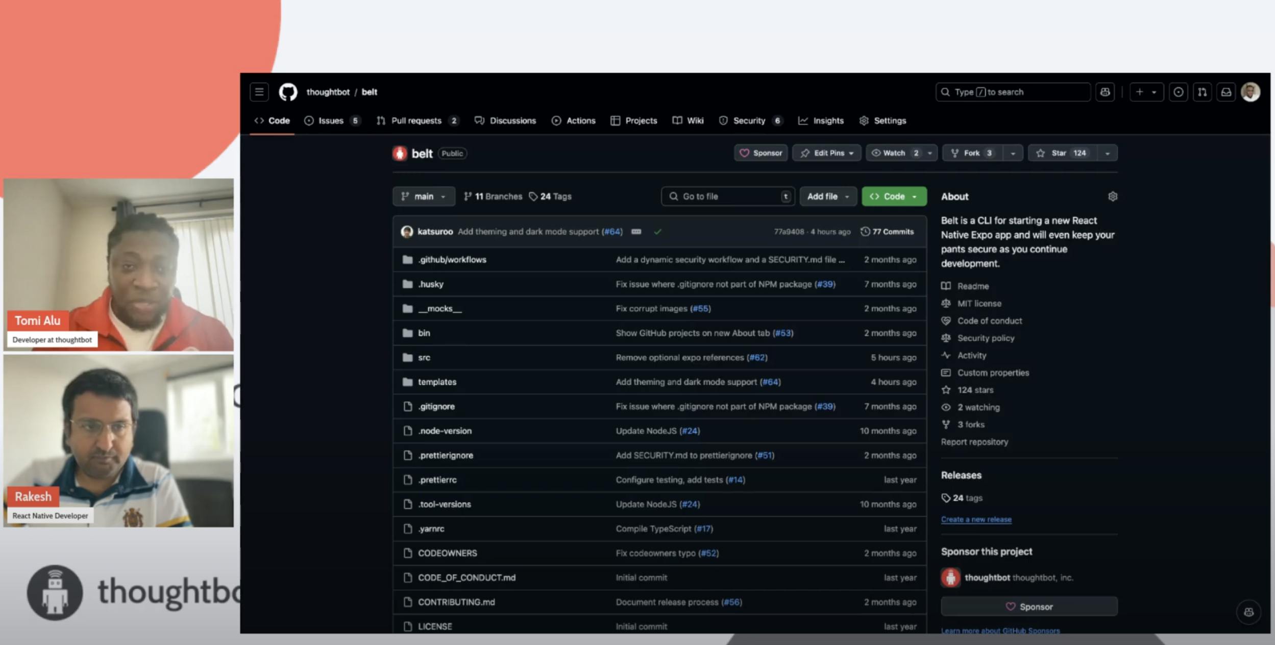 A screenshot showing thumbnails of two people by the left and a picture of a github repo on the right.