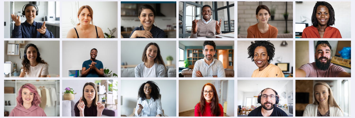3x6 grid of people talking on a zoom call