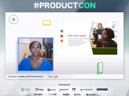 Image of a speaker on stage at the ProductCon conference