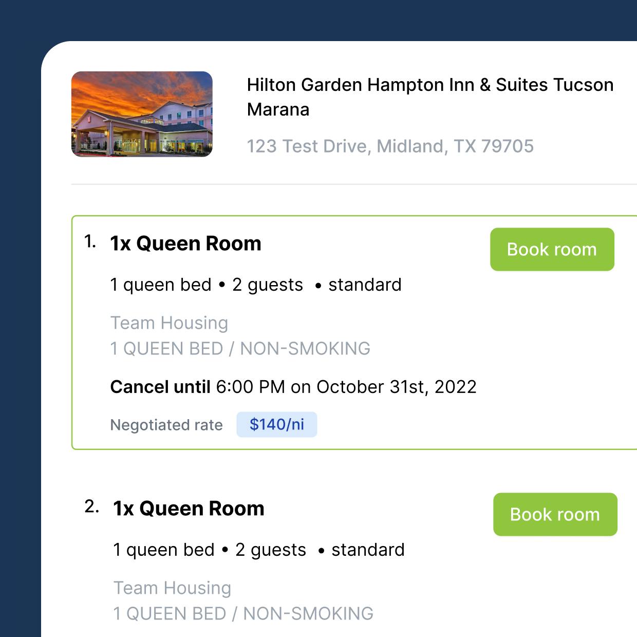 A screenshot of Team Housing Solutions internal booking system