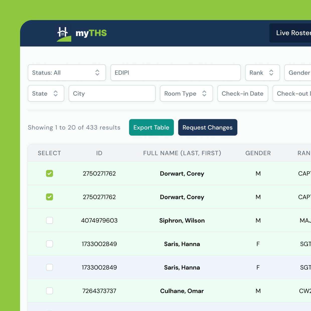 A screenshot of Team Housing Solutions client portal