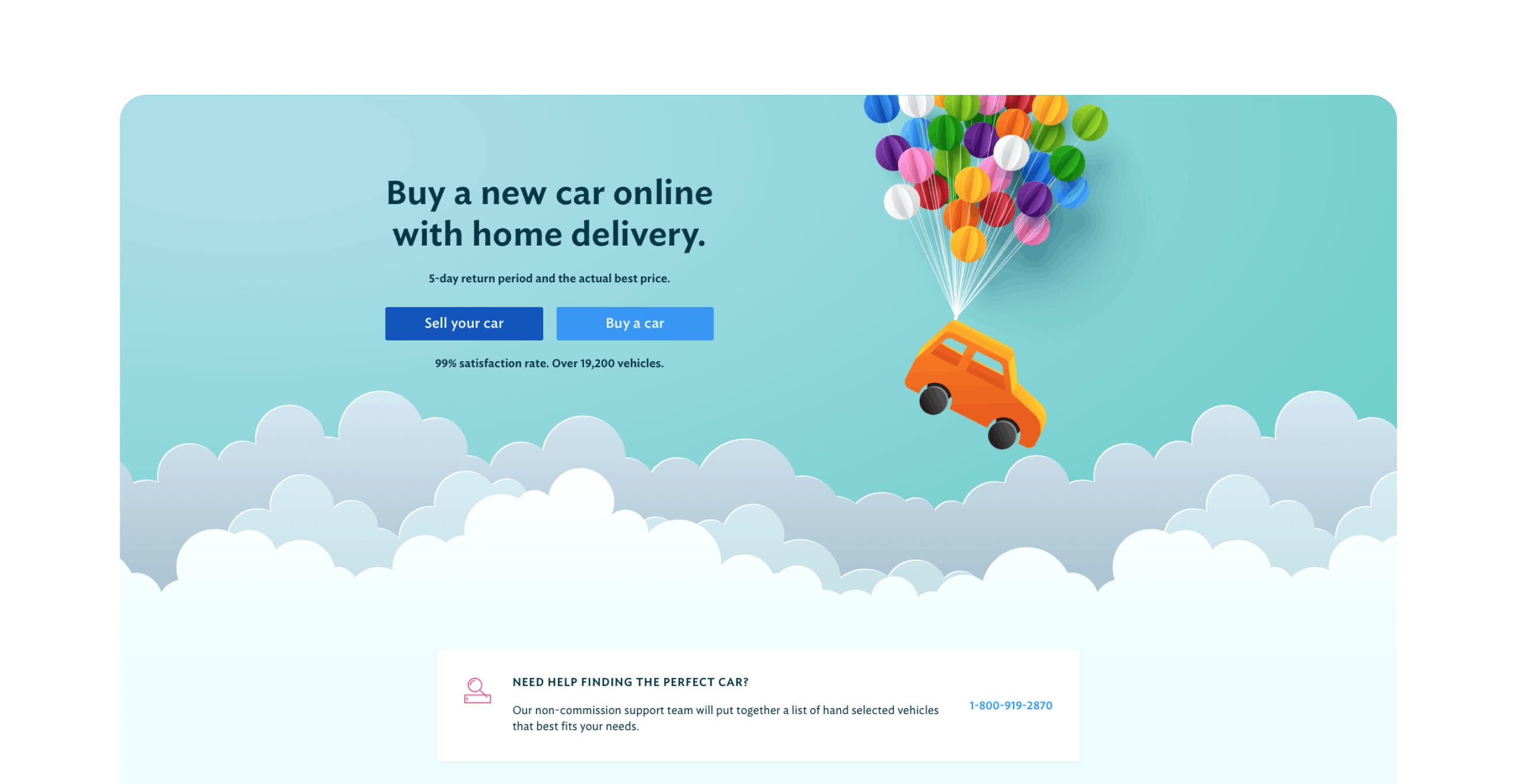 Screenshot of the Joydrive homescreen with the heading "Buy a new car online with home delivery."