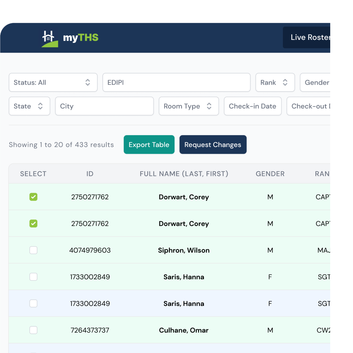 A screenshot of Team Housing Solutions client portal