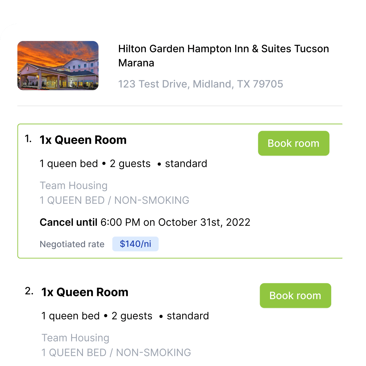 A screenshot of Team Housing Solutions internal booking system