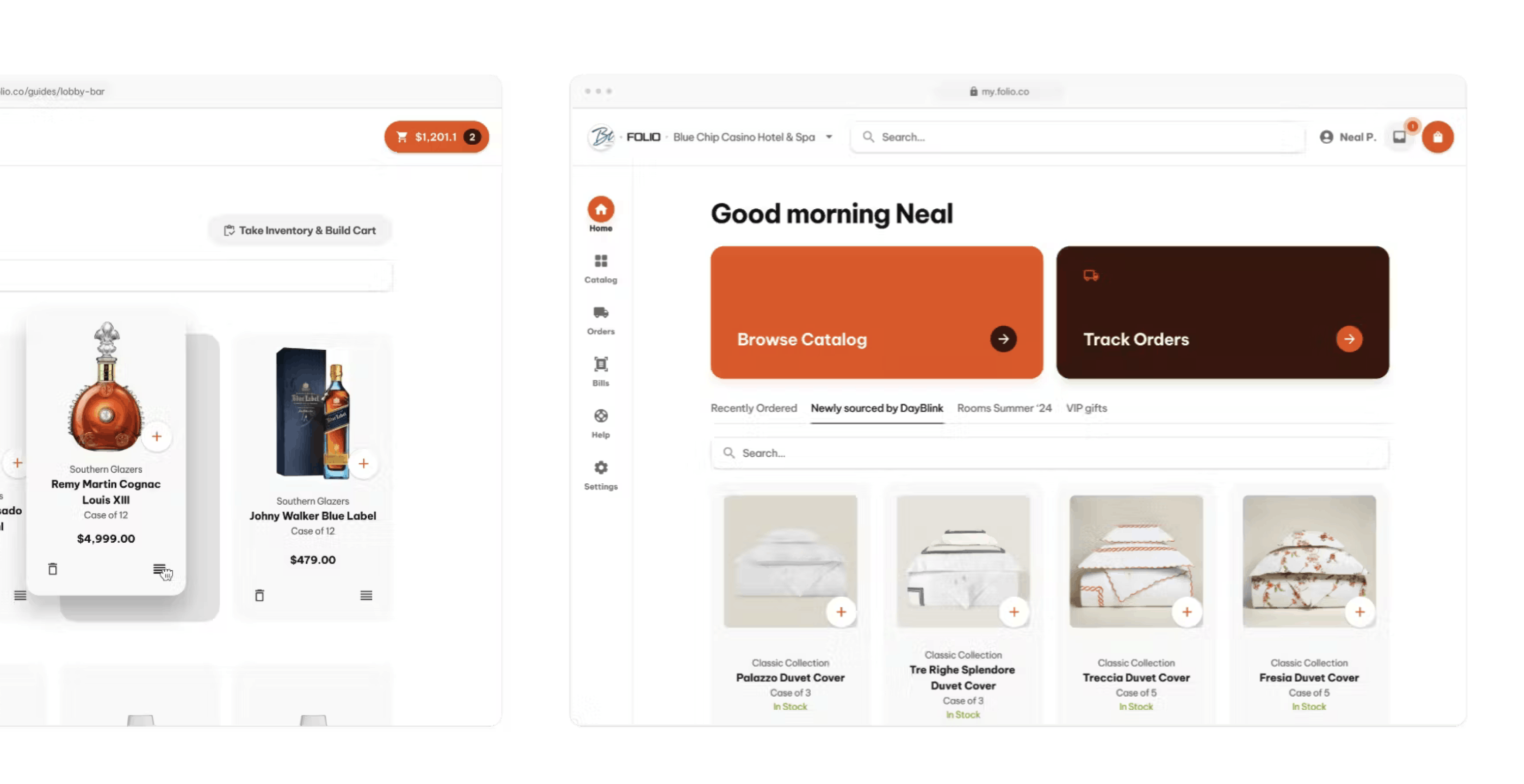 Two screenshots of the folio UI