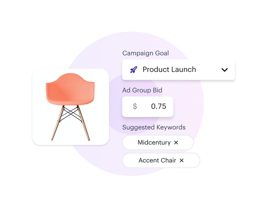 An orange chair and UI inputs showing bid options